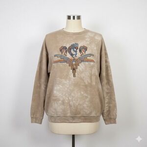 Vintage Nathan Richards Painted Sky Kokopelli Beige Tie Dye Sweatshirt Large 90s